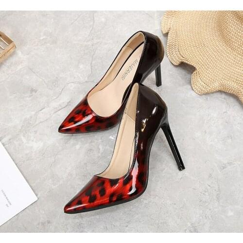 2020 New Arrival Leopard Pumps Shoes Women Korean Version High heel 11CM Pointed Toe Ladys Shoes Pumps Shallow Office Shoes