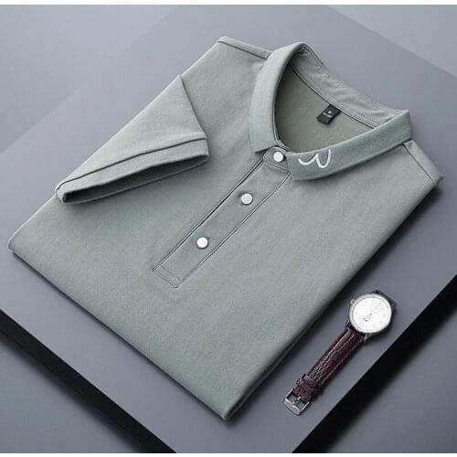 2021 New Stripe Embroidery Mens Polo Shirts Lapel Business Casual Short Sleeve Shirt Summer Tops Blouse Fashion Mens Clothing