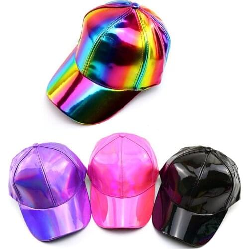 2021 women New Style Pure Color Light Board Hat Ladies Full Leather Baseball Cap Tide Hat female Leather Reflective Baseball Cap