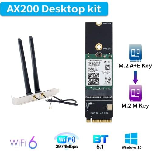 3000Mbps For Intel AX200 WiFi6 Bluetooth5.1 AX210 M.2 A+E Key To M.2 M Key NVMe SSD Port Wireless Network Wlan Wifi Card Adapter