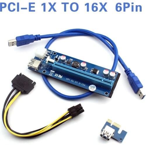 4Pin /6 pin PCI Express PCIE PCI-E Riser Card 1X to 16X Extender 60cm USB3.0 Cable Mining Bitcoin Miner