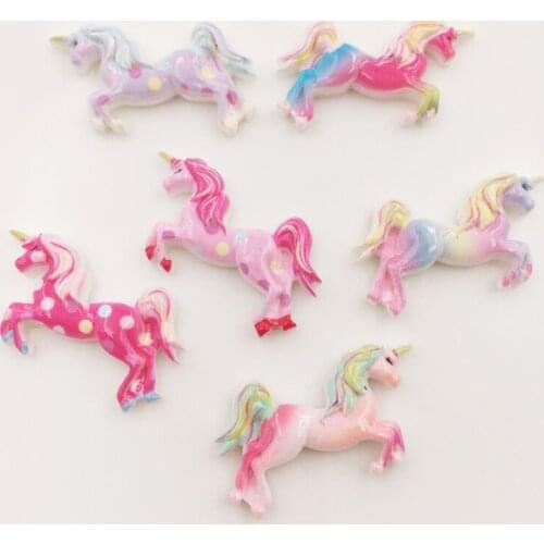 6pcs Resin 3D Colorful Unicorn Flatback Cabochon Scrapbook Figurine Applique DIY Wedding Craft Supplies SG29