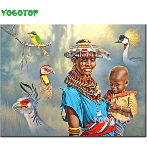 Diy Diamond Painting African Mom with son 5D Full Drill mosaic diamant Embroidery bird rhinestone handcraft Decor puzzle YY4773