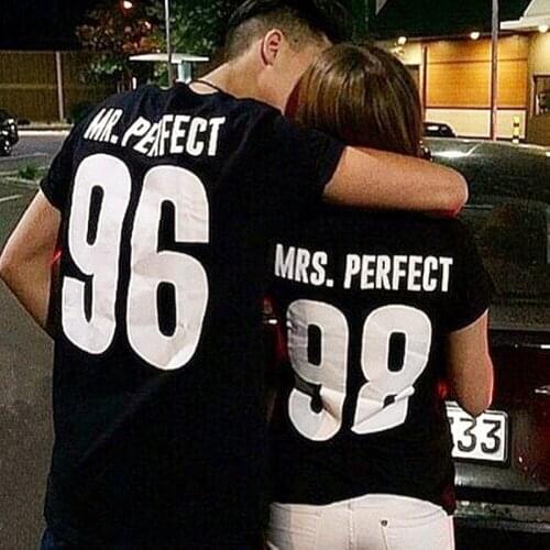 BKLD Valentine Shirts Woman Cotton Mrs Mr Perfect Letter Print Couples Leisure T-shirt Man Tshirt Short Sleeve O neck T-shirt