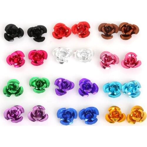 6/8/12mm 300pcs/bag Aluminium Rose Flower Beads For Jewelry Making Wedding Party Dress Decoration DIY Jewelry Findings Craft