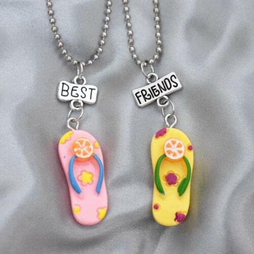 Children Best Friends Resin Orange Fruit Flip-flops Pendant 2 BFF Necklace Friendship Jewelry Birthday Gifts For Kids 2PCS/Set