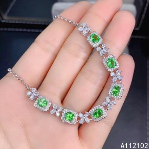 KJJEAXCMY fine jewelry S925 sterling silver inlaid natural Tsavorite new Girl popular hand Bracelet Support test Chinese style