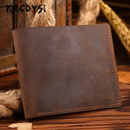 KACDYSI Original Genuine Cowhide Leather Short Vintage Mens Wallet Retro Thin Male Bifold Money Cash Purse ID Credit Card Holder