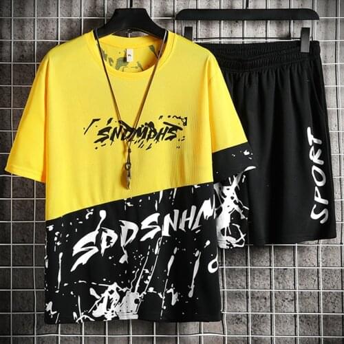 Shorts Set Men 2021 Summer Fashion Fitness Suit Fashion Print T-Shirt + Shorts Sportswears 2 Piece Sets Male Jogger Tracksuit
