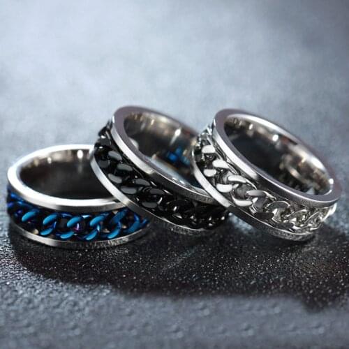 Cool Titanium Steel Rotatable Mens Women Ring High Quality Spinner Twist Chain Punk Women Jewelry for Party Gift