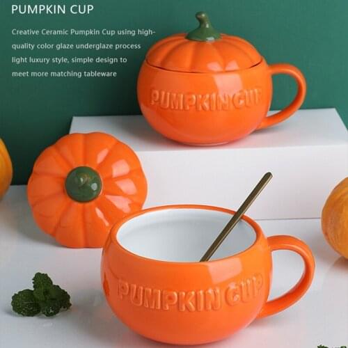 Cute Pumpkin Breakfast Cup/bowl With Lid Ceramic Mugs Cup Oatmeal Cup Pudding Yogurt Cup