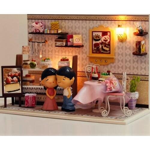 Sweetheart Cake Shop DIY Doll House Handmade Wooden Glasses Miniature Dollhouse Furniture Kits Home Decoration Assembling Toys