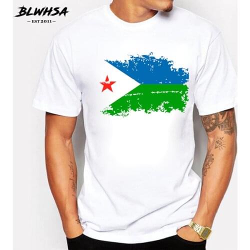 BLWHSA Djibouti Flag T shirt Summer Short Sleeve 100% Cotton Cool T-shirts Hip Hop Djibouti National Flag Men Tee