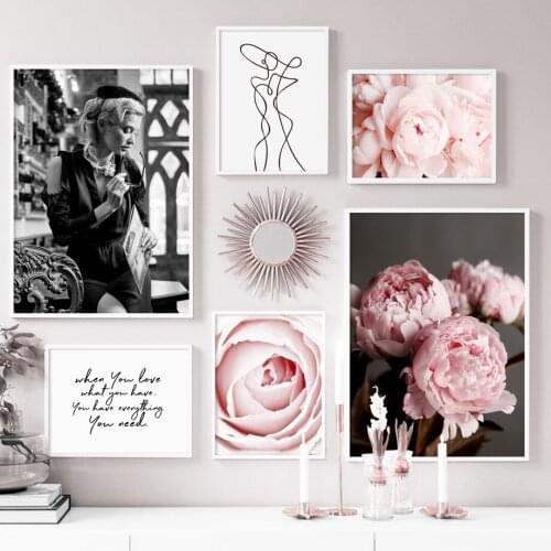 Peony Flower Abstract Girl Line Wall Art Canvas Painting Nordic Posters And Prints Vintage Wall Pictures For Living Room Decor