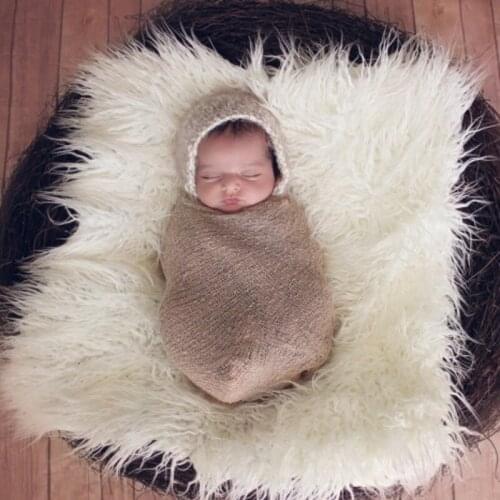 Newborn Baby Photo Blanket Props Infant Fake Fur Rug Blanket Plush Photography Background Backdrop Basket Stuffer Filler 60x50cm