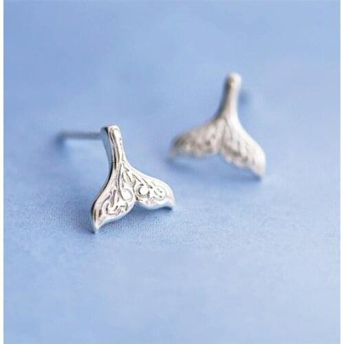 New Korean Style Simple Fashion 925 Sterling Silver Jewelry Personality Pattern Fish Tail For Women Stud Earrings SE515