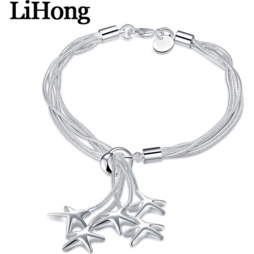 New 925 Sterling Silver Five Starfish Snake Chain Bracelet Star Bracelet Jewelry Female Charm Engagement Party Wedding Fashion J