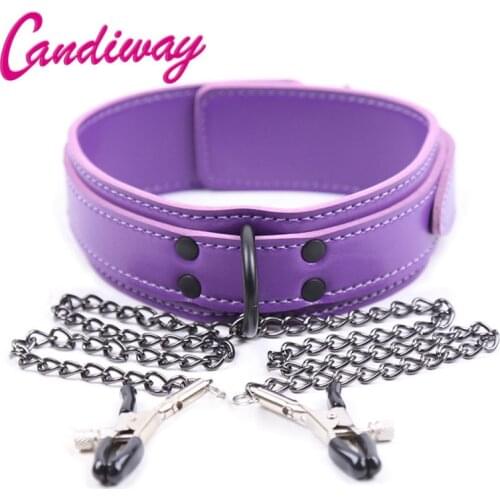 Collar with Breast/Nipple Clamps chain Clip Bondage Boutique Adjustable Nipple Clamps Flirting Sex Products Toys For Couples