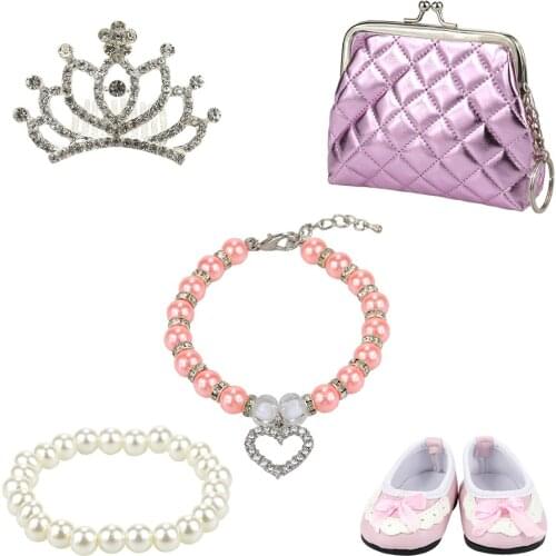 New Arrive Fashion 5 Items /set Dolls Shoes Necklace Crown Doll Accessories 43 cm Products For 18 inch Our generation Doll Gift