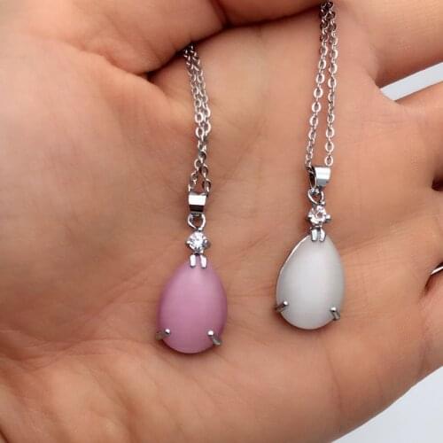 Big Blue Grey Cat Eye Opal Gem Stone Costume Bubble Necklace Water Drop Pendant Classic Women Jewelry Beaded Chain