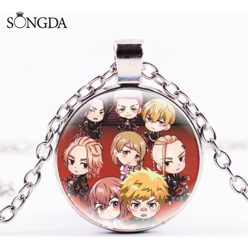 New Trendy Anime Tokyo Revengers Necklace Art Photo Glass Cabochon Alloy Chain Necklace Unisex Jewelry Accessories Gifts