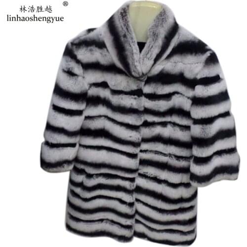 Linhaoshengyue Senior Rabbit Fur Collar Long Sleeved Coat