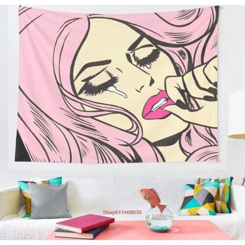 Pastel Pink Sad Girl tapestry Bohemian decoration wall hanging bedroom psychedelic scene starlight art home decoration