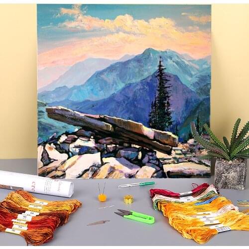 Landscape Gorgan Mountains Printed Water-Soluble Canvas 11CT Cross-Stitch Embroidery Patterns DMC Threads Craft Needle