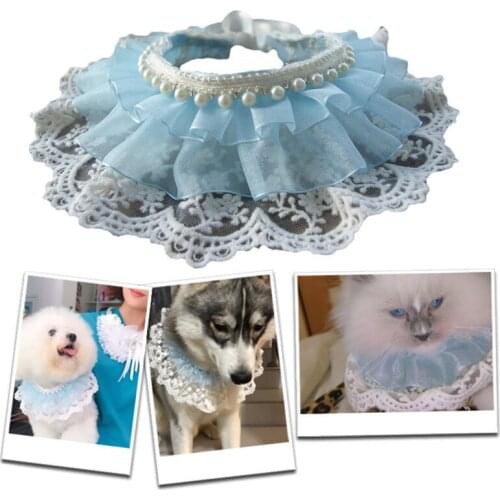 Handmade Pet Jewelry Accessories Cat Princess Blue gauze lace white bear princess Adjustable pet scarf bib