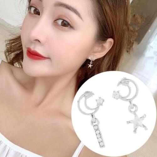 Ex1286 Korean version fashion simple crystal alloy Pentagram star and moon studs earrings 2021 trend Womens Jewelry Accessories