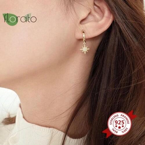 925 Sterling Silver Earrings for Women Moon and Star Hoop Earrings Small Circle Cubic Zirconia Earrings Fashion Jewelry