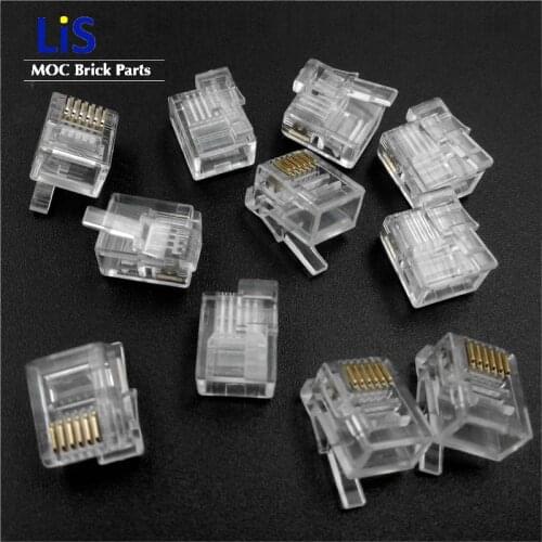 10-100Pcs RJ12 Six-core Clear Crystal head 6P6C right Buckle Position Fit for LOGO NXT EV3 Technic MOC Blocks Parts DIY Toys