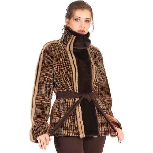 Shop modaqueen, womens accessories of mink fur, fur coat in a cage with a pattern of whiskey, special design, jacket