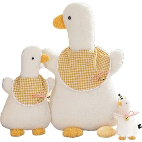 Super Soft White Duck Plushie Bib Decor White Goose Baby Hug Cuddly Dolls toys for Baby Appease Doll Tulip Flower Cushion