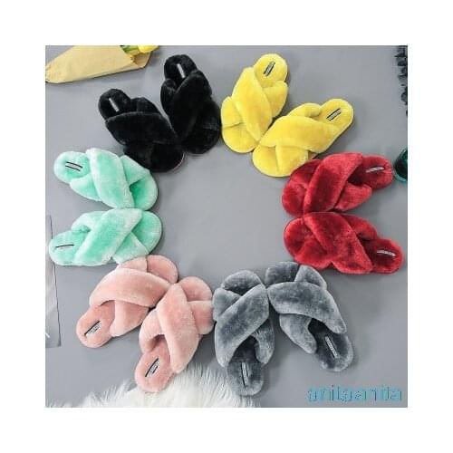 Candy Color Women Slippers Indoor Outdoor Shoes Soft Home Slippers Plush Warm Non-slip Fur Shoes Flat Casual Female