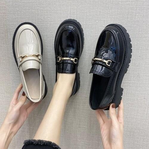 Fashion Patent Leather Women Shoes Japanese Slip-On Luxery Shoes Women Zapatos De Mujer Woman Vulcanize Shoes Platform Shoes
