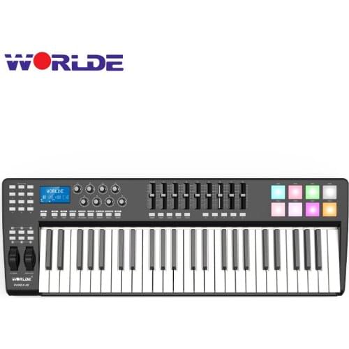 WORLDE PANDA49 Portable 49-Key USB MIDI Keyboard Controller 8 RGB Colorful Backlit Trigger Pads/White Light Backlit with Cable