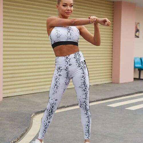 Women Yoga Set Contrast Printed Vest + Hip Lifting Elastic Leggings Tracksuit Women Long Sleeve Set Girl Gym Clothes