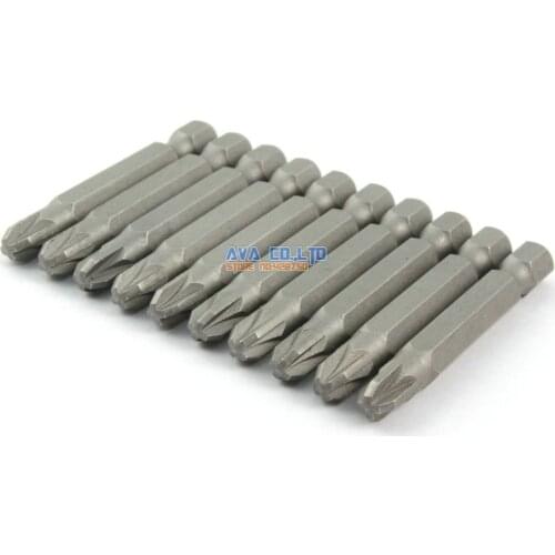 10 Pieces Magnetic Pozidriv Screwdriver Bit S2 Steel 1/4" Hex Shank 50mm Long PZ3 Tip (50mm x PZ3)