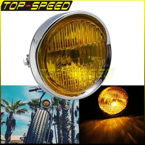 12V 55/60W H4 Headlight Black Metal Retro Halogen Front Light Motorcycle For Harley Old School Chopper Bobber Cafe Racer Custom