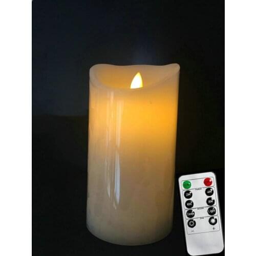 20cm(H) Flickering Flameless Pillar LED Candle Light Remote control moving wick melted edge Wedding Xmas Party 10CM(Dia.)-AMBER