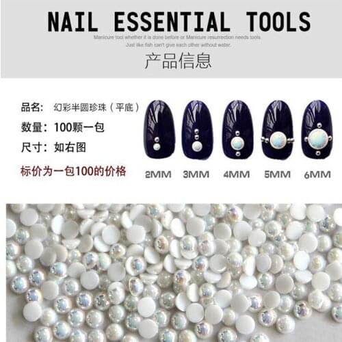 Nail Art Jewelry High-end Manicure AB Symphony White Pearl Flat-bottom Semi-circular Nail Art Jewelry 200pcs