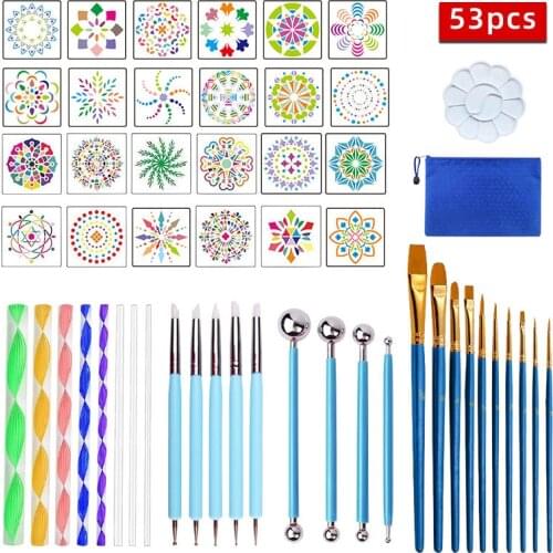 53Pcs/set Mandala Dotting Painting Tool Brushes Toys for Children Adult Art Craft Drawing DIY Graffiti Coloring Template Kit