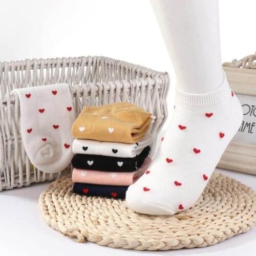 6Pairs/Lot Cute Socks Women Socks Pack Happy Pink Heart Print Short Socks Womens Cotton Harajuku Ankle sock meias calcetines