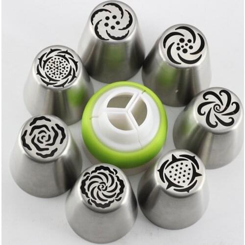 Mujiang 7Pcs/Set New Flower Russian Nozzles Icing Piping Pastry Tips 1Pcs Coupler Cupcake Decorating Dessert Baking Pastry Tools