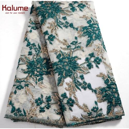 Kalume African Tulle Lace Fabric Gilding 5 Yards High Quality Nigerian Tulle Lace Fabric Brocade For Sew Diy Dress Party H2579