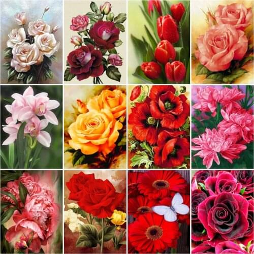 HUACAN 5D Diamond Art Painting Rose Kits Handcraft Diamond Embroidery Poppy Mosaic Tulip Cross Stitch Gift For Women