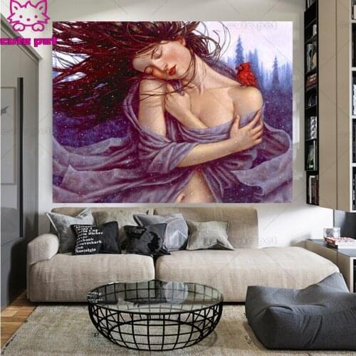 Full Square round Diamond Painting sexy woman 5D DIY Diamond Embroidery Mosaic forest Landscape Art Kits Home Decoration