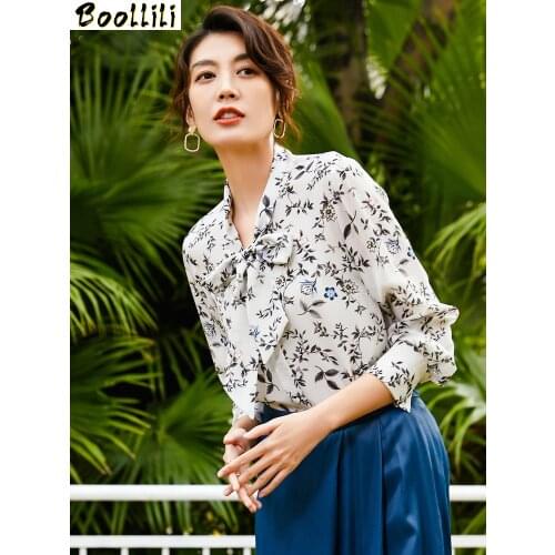 Boollili 100% Silk Vintage Blouse Women Clothes 2020 Ladies Tops Spring Long Sleeve Shirt Women Blouses Elegant Shirt Ropa Mujer