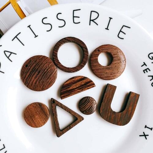 Wooden Round Square Eardrop Beads Pendant Earrings Accessories Necklace Charms Jewelry Finding Diy Handmade Material 12pcs